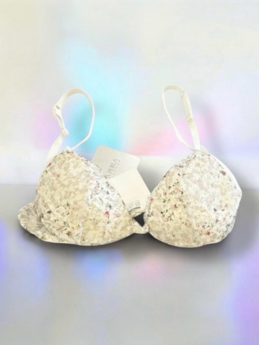 🆕💞LA PERLA Stretch Leavers Underwire Bra, IVORY w/ Floral Lace Overlay, 32C, NWT